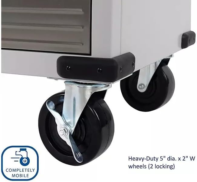 Heavy Duty Rolling Storage Cabinet with Wheels and Drawers, Workstation for Garage, Office, Workshop, 2 Door (28" W x 18” D x 34.5" H), Granite