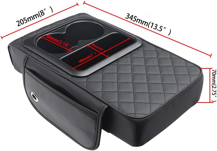 Universal Car Armrest Cushion Organizer - PU Leather Center Console Pad with Cup Holder, Phone Storage & Side Pockets, Multifunctional Armrest Cover for Most Vehicles