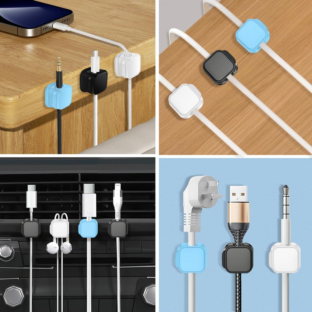 18 Pack Cord Organizer Holder,Magnetic Cable Clips Management,Easy Strong Adhesive Phone USB Charger Cord,Hide Or Organize Desk Cable for Kitchen,Office,Car,Nightstand(3Colors)