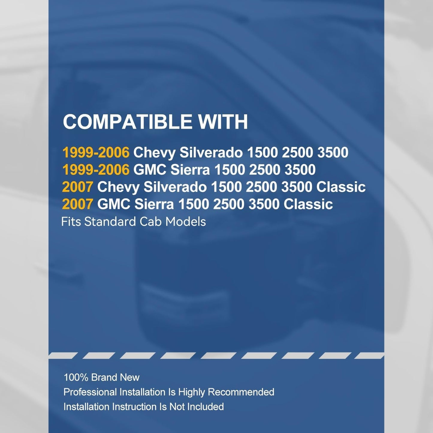 Auto Dynasty 2Pcs Carbon Fiber Pattern Window Visors Compatible with 1999-2007 Chevy Silverado GMC Sierra 1500 2500 3500 & Classic Standard Cab, Tape-On Window Deflectors Rain Guards, Glossy Black