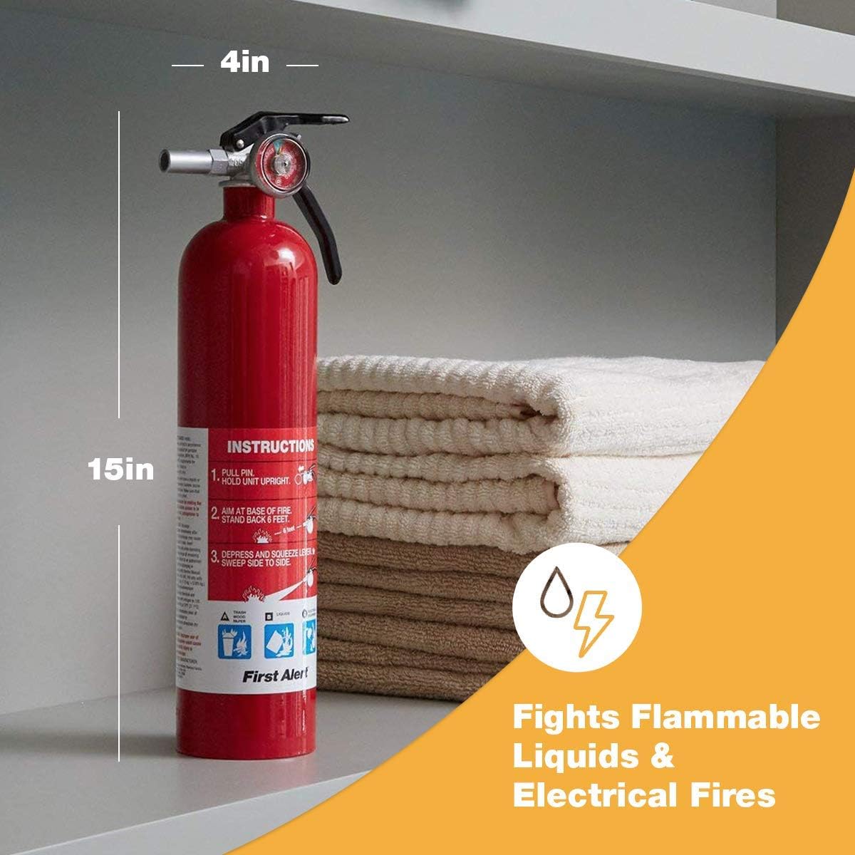 First Alert Fire Extinguisher for Home, Standard Rechargeable Compliance Unit, UL RATED 1-A:10-B:C, HOME1, Red, 1-Pack