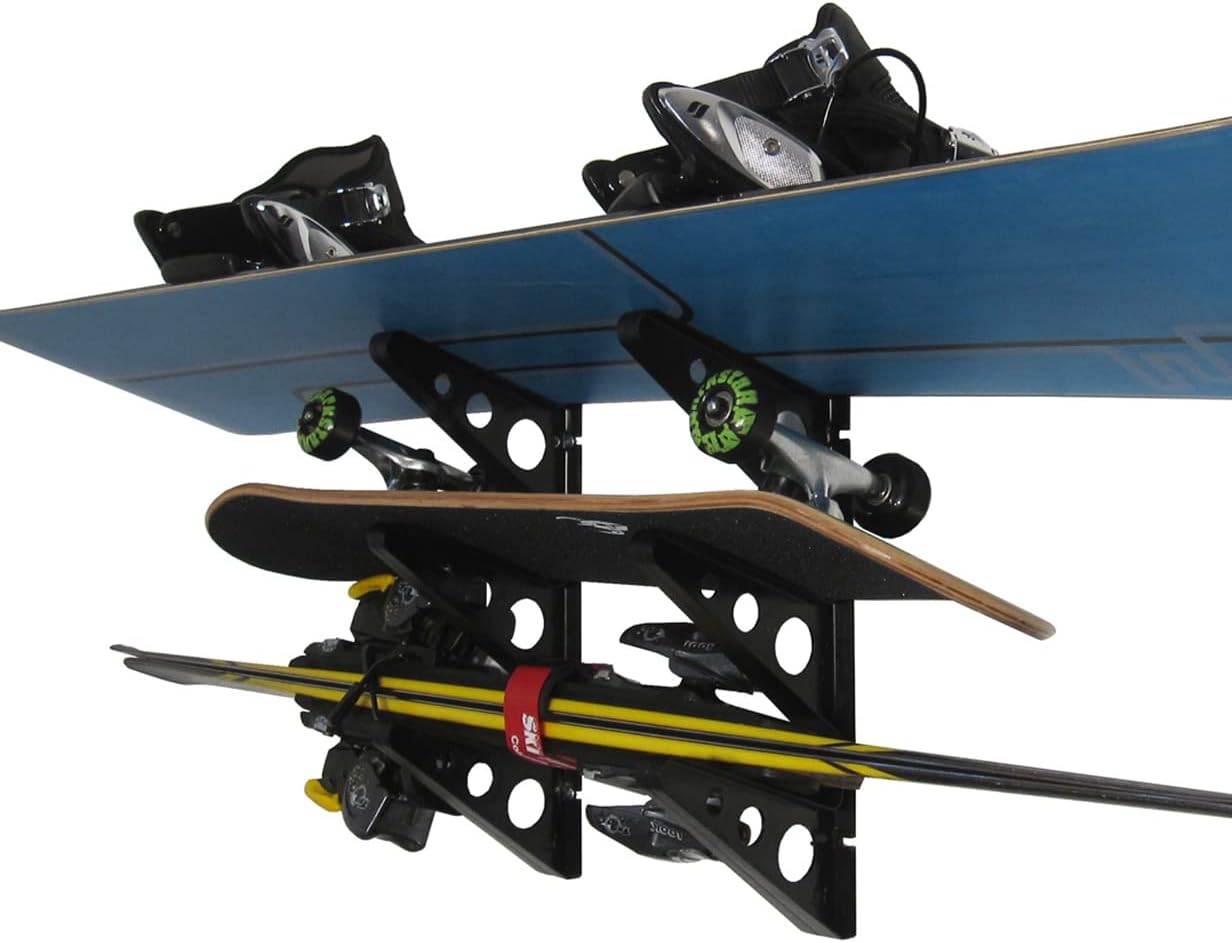 StoreYourBoard Ski Wall Rack – Horizontal Ski Rack Wall Mount, Holds 3 Pairs of Skis and Poles, Ski and Snowboard Wall Rack for Garage or Home, Holds Up to 40 lbs