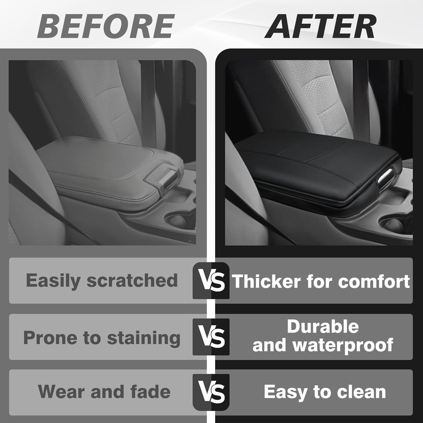 Muslogy Center Console Armrest Cover Compatible with Dodge Ram1500 2013-2018 & ram2500/3500 2013-2025 Comfort Armrest Pad Arm Rest Cushion Vegan Leather Protector 1-Inch Extra Thick(Jump Seat ONLY)