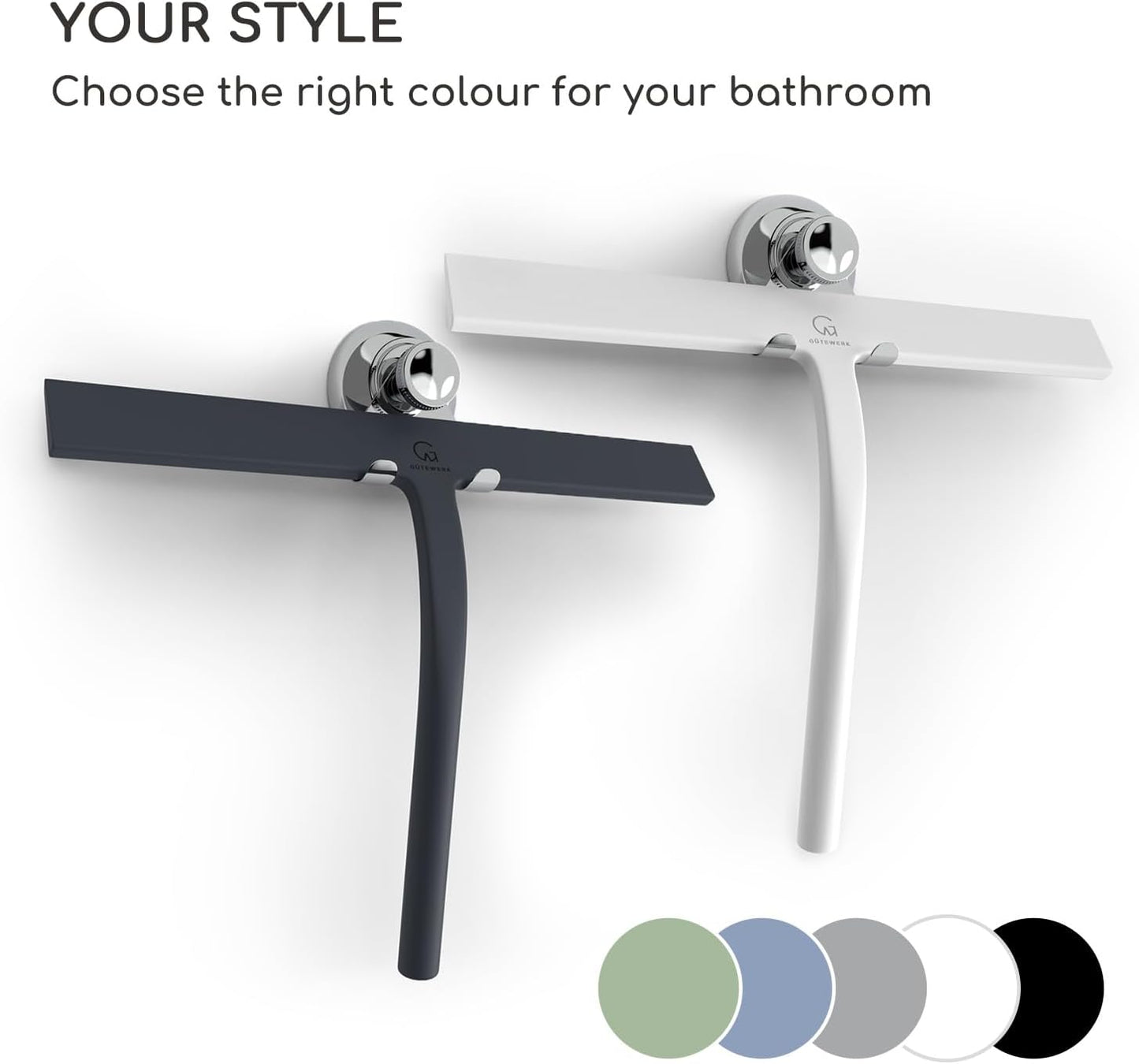 GÜTEWERK Shower Squeegee for Glass Doors, Silicone Window Squeegee, Bathroom and Glass Cleaning - Blue - 9 Inch