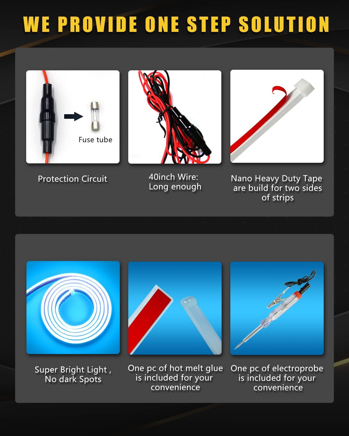 YM E-Bright Led Hood Light Strip Exterior Car Led Strip Light Waterproof Flexible DRL Dynamic Scan Start Up Hoodbeam Kit Daytime Running Lights for Car,Truck,SUV,12V 59inch,Ice Blue,1 Set