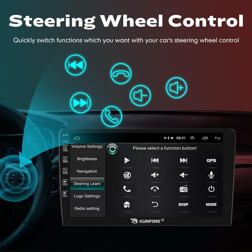 Kunfine Car CarPlay Android Auto Navigation Stereo GPS Radio Reverse Camera Display 9" IPS Touchscreen Headunit Tablet Media Player for Peugeot 301 13-22, if Applicable Octa Core 6G+128G Gloss Black