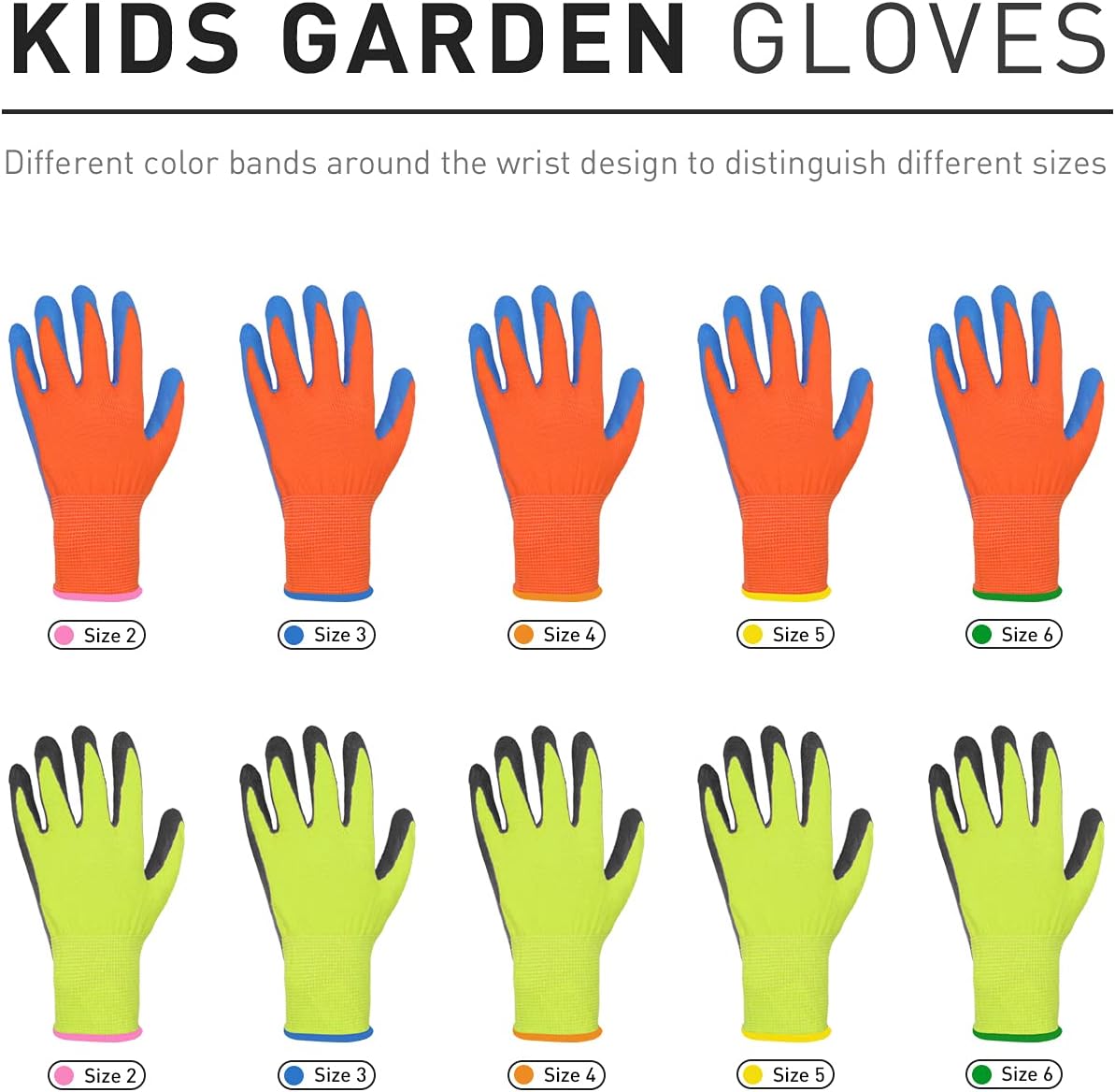 HANDLANDY 2 Pairs Kids Gardening Gripper Gloves, Foam Rubber Coated Children Toddler Garden Yard Work Outdoor Playing Gloves for Girls Boys (Size M)