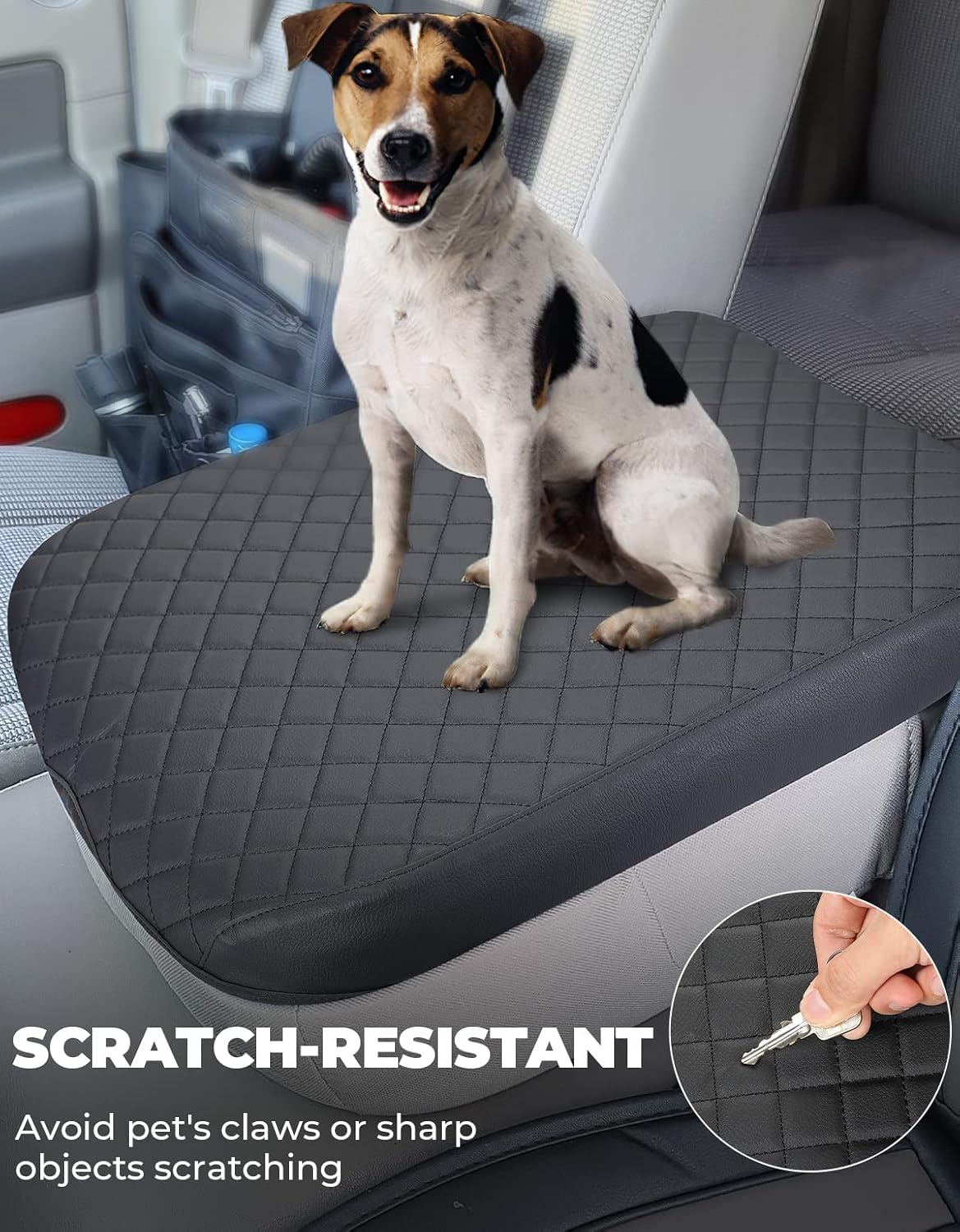 ISSYAUTO Center Console Cover Compatible with 2002-2012 Ram 1500 2500 3500 Jump Seat Console, Armrest lid Cover Leather Arm Rest Covering for Car, Well-Make Durable Middle Console Cover