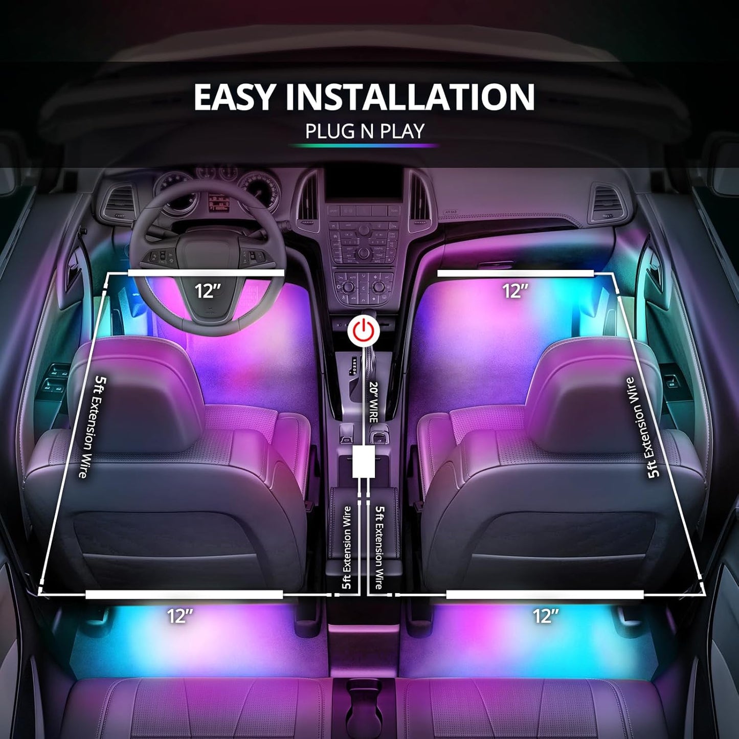OPT7 Aura DreamColor RGB-IC LED Car Interior Light Strips, 4PC Interior Ambient Lighting Kit, Color Chasing Light Kit w/APP Control & Wireless Remote, Universal for Vehicles SUV Trucks Pickups Van