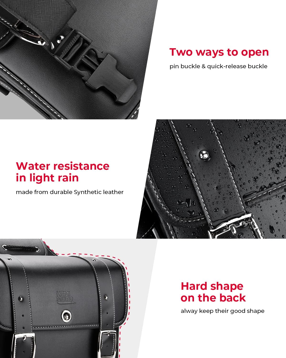 KEMIMOTO Motorcycle Saddlebags Throw Over Saddle bags 20L Faux Leather Side Luggage Bags with cup holder for Sportster Softail Dyna Rebel Shadow Universal Black