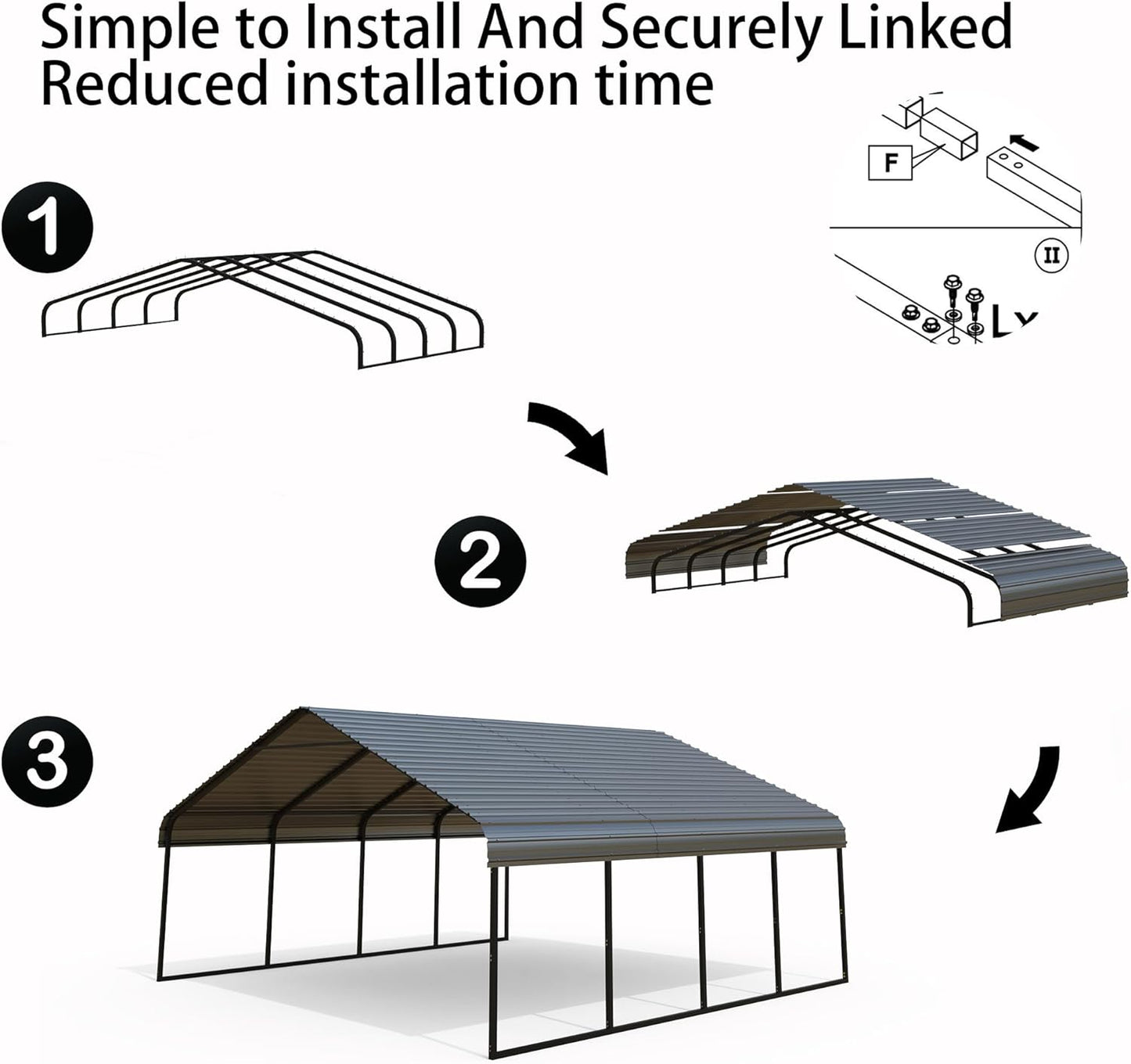 Heavy Duty Metal Carport 20x20 ft Galvanized Steel Carport Shelter for 2 Car Extra Large Canopy for Dual Vehicle, RV Boat Storage All Weather Protection Garage Party Tent (20X20FT)