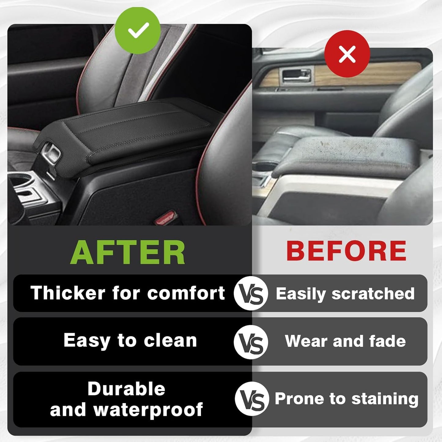 Muslogy Center Console Armrest Cover Compatible with Ford F-150 F150 2009-2014 Comfort Armrest Pad Arm Rest Cushion Vegan Leather Protector Regular Thick(Bucket Seat ONLY)