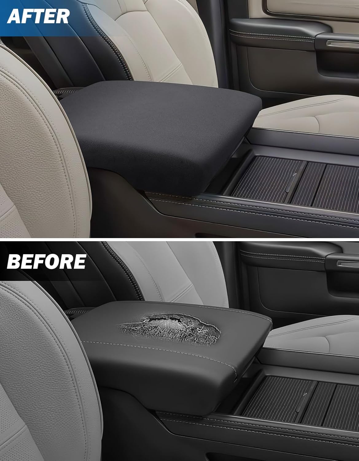 JOYTUTUS Center Console Cover Compatible with 2013-2025 Ram 1500 2500 3500, Neoprene Arm Rest Armrest Cover for Car, Middle Console Cover Lid