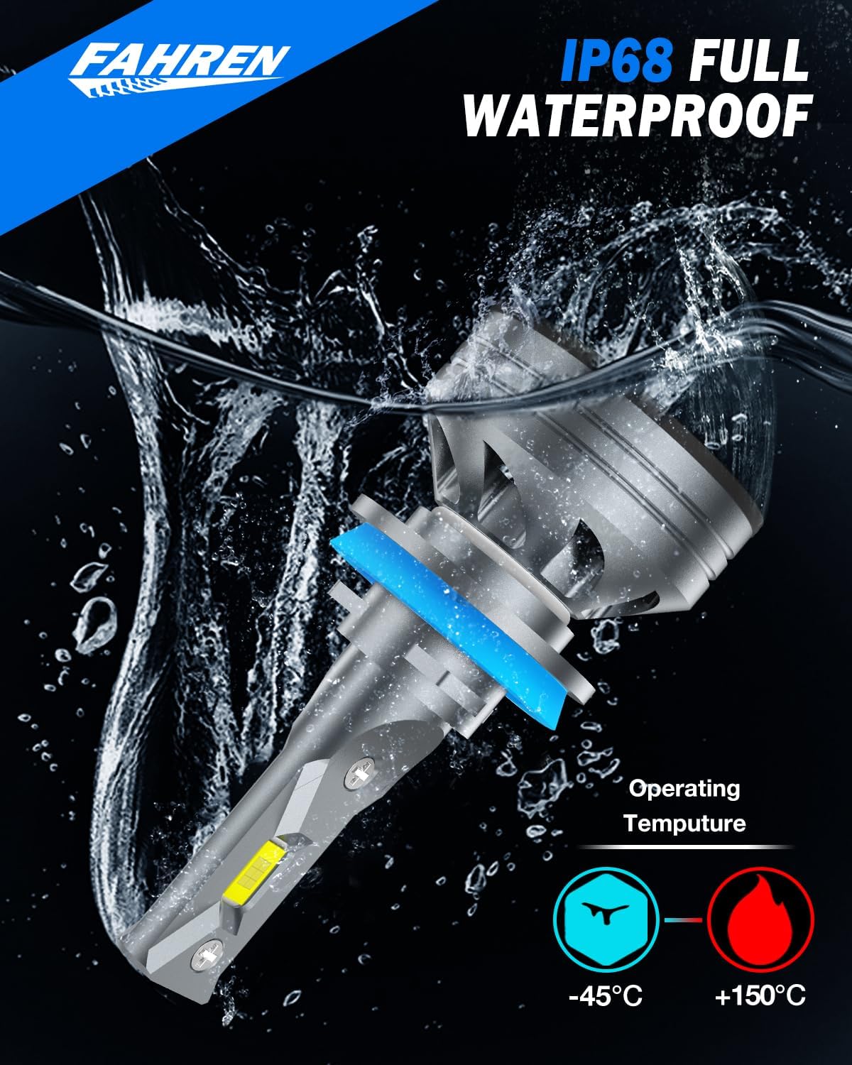 FAHREN H11 9005 Light Bulbs Combo, 60000LM Super Brighter 6500K H9 H8 HB3 Driving Light Bulbs with Fan, Plug and Play, Off-Road Use or Fog Light, Pack of 4