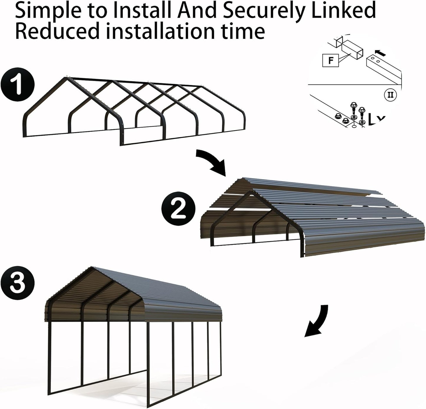 Heavy Duty Metal Carport 20x20 ft Galvanized Steel Carport Shelter for 2 Car Extra Large Canopy for Dual Vehicle, RV Boat Storage All Weather Protection Garage Party Tent (10X20FT)
