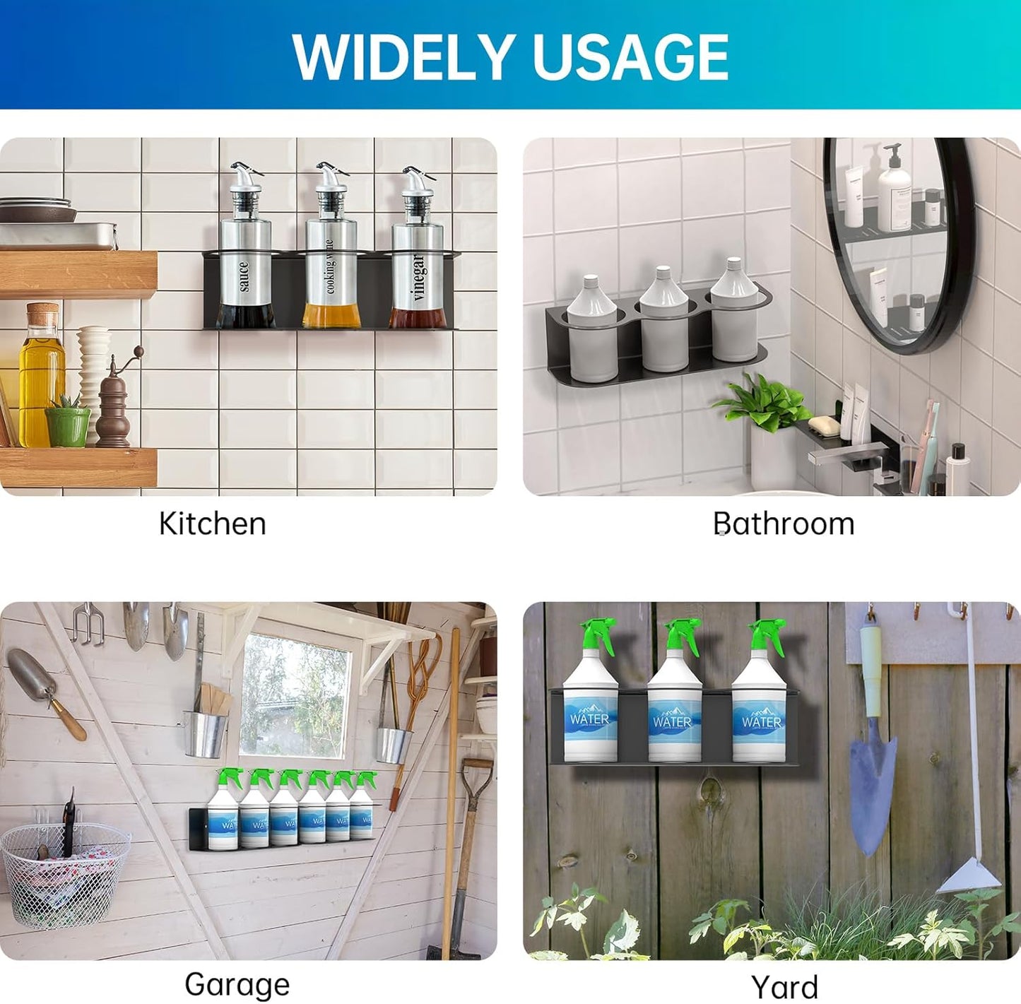 2 Pack 3 Holes All-Purpose Spray Bottle Holder Wall Mount Heavy Duty Spray Can Holder Rack Organizer Storage for Home Garage Workspace