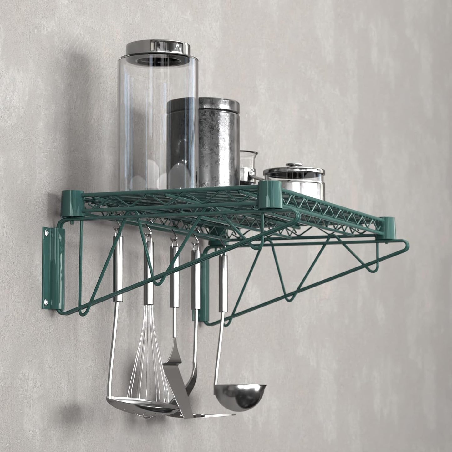 14" x 24" Green Epoxy Wire Wall Mount Shelf