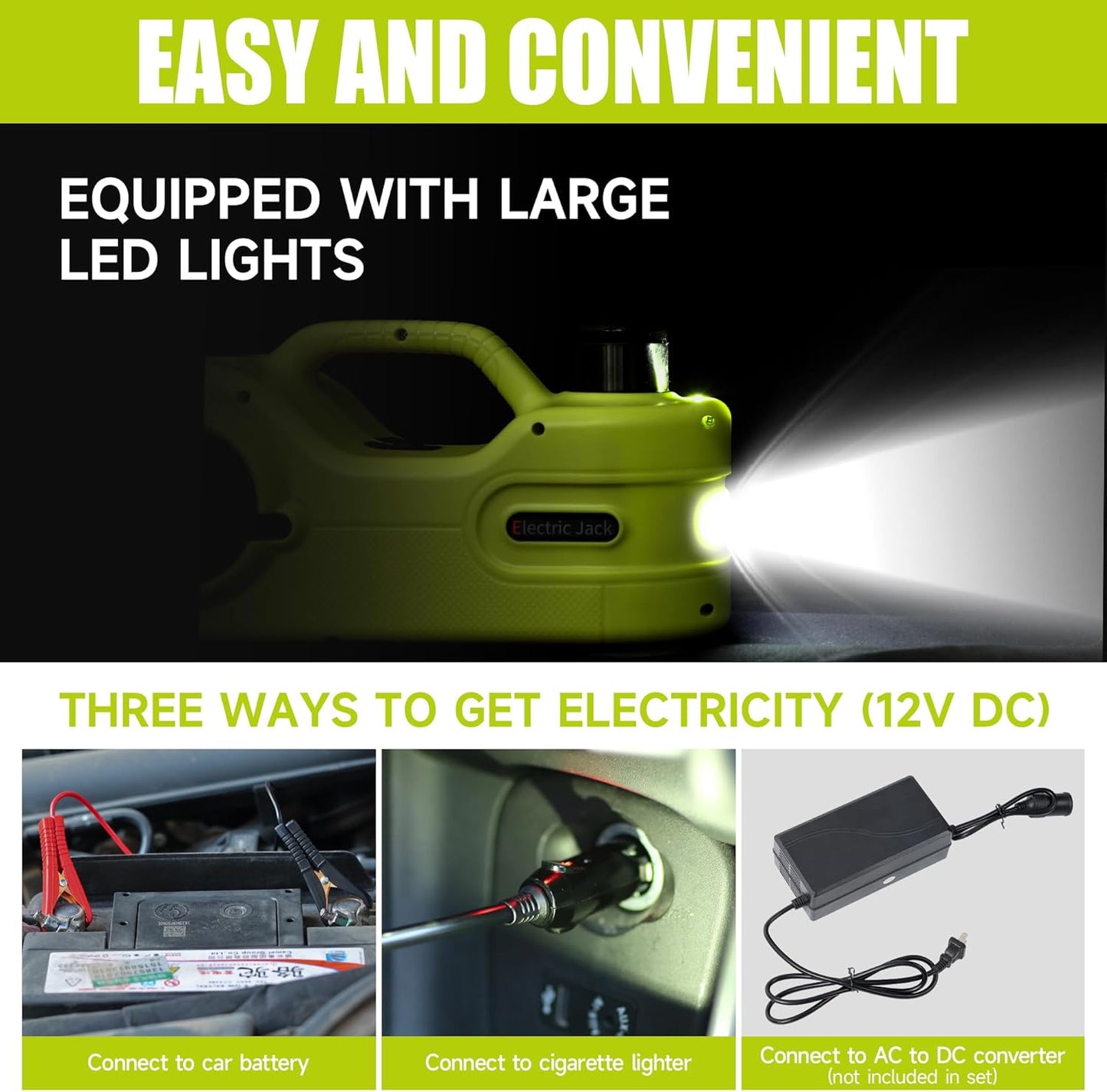 Electric Car Jack Kit 5T 12V Hydraulic Tire Jack with Double Cylinder Air Pump & LCD Touch Screen & Impact Wrench Portable Car Lift for Tire Changes and Roadside Emergencies