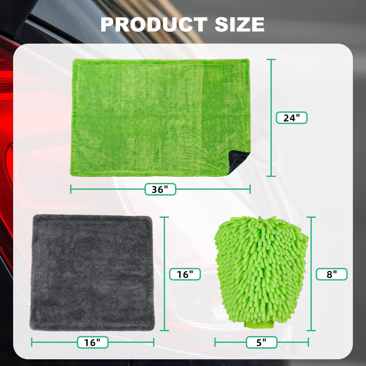 2 Pack Car Microfiber Towels with Car Wash Mitt 1200 GSM Soft Microfiber Car Drying Towels(36"x24" & 16"x16"), Ultra-Absorbent Streak Free Premium Double Twisted-Loop Drying Towels for Car Truck SUV