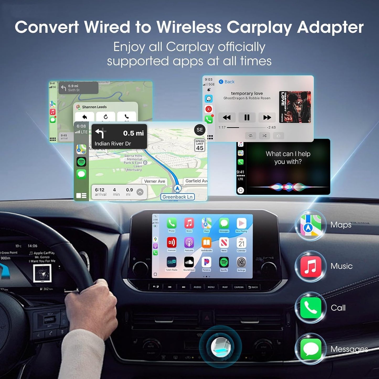 Mini Wireless Carplay Adapter for Apple iPhone,Plug and Play Easy Setup Automatic Reconnect,Convert Wired to Wireless Bluetooth Carplay Adapter Dongle,for Car play 2016+ & iPhone iOS 10+ (USB A)Grey01