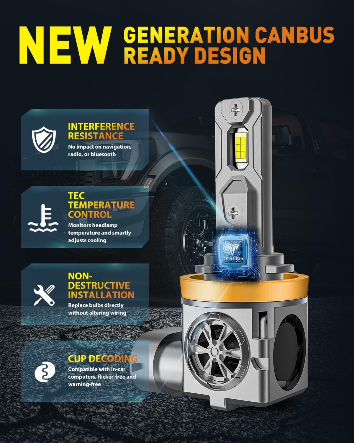 9005/HB3 H11/H8/H9 LED Bulbs Combo, 120,000LM Insane Brightness, Real 1:1 Mini Size, 6500K White 70,000Hrs Long Service Life with Cooling Fans, Plug N Play, Pack of 4