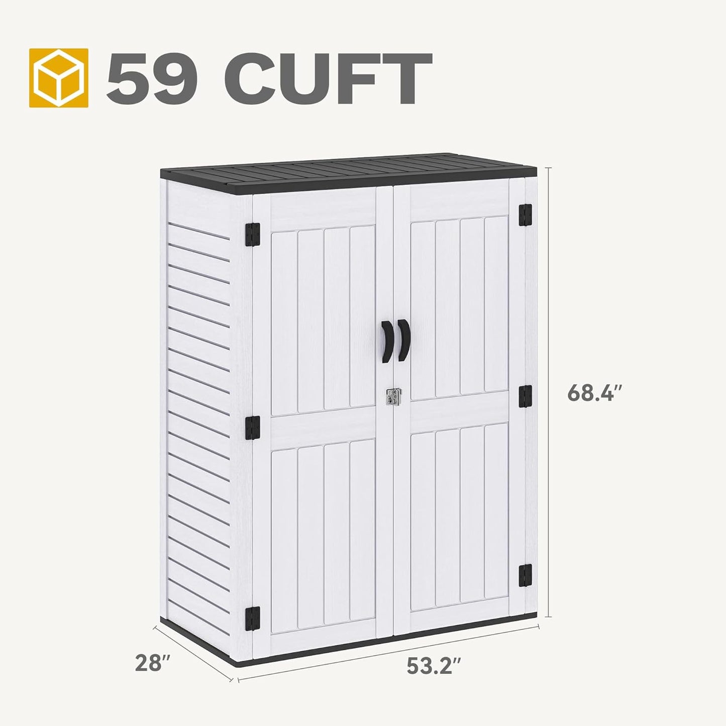 DWVO 59 Cu. Ft. Vertical Storage Shed, Weatherproof Outdoor Tall Cabinet with Double-Wall Panels and Floor, Lockable Resin Shed for Garden, Garage, Patio, Light Gray (Shelves Not Included)