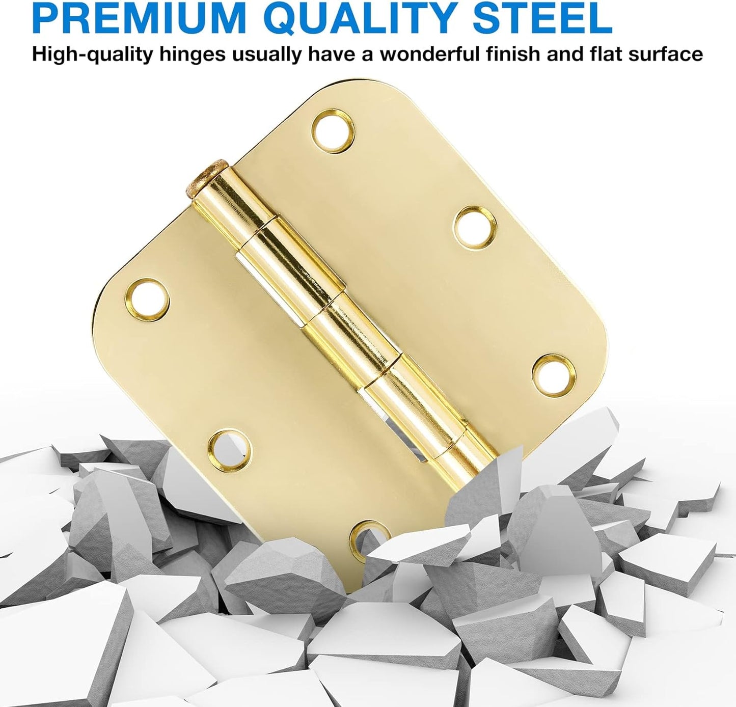 18 Pack Interior Door Hinges Polished Brass 3.5 inch X 3-1/2" 5/8 Radius,3 ½"Gold Round Standard Hinge for Single Doors DIY Assembly Bi-fold Table Hardware Kit House Accessories Home Eseentials