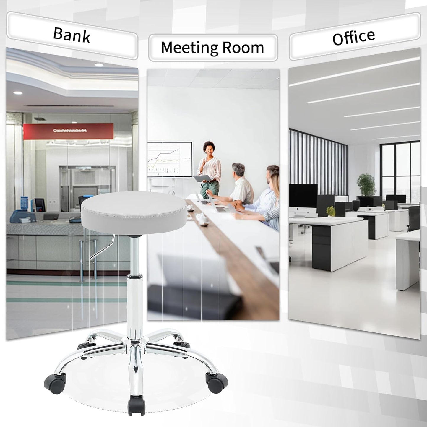 Drafting Stool, Adjustable Office Chair19.5’’-26.6’’, Gray Work Stools with Wheels (Gray)