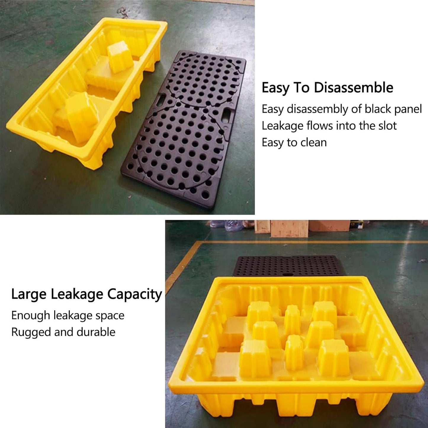 2 Drum Containment Spill Pallet, Polyethylene Low Profile Paint Bucket Tray, Industrial Garage Storage Detachable Shipping Leakproof Platform (Color : Yellow-2 Pack, Size : 13.4"x13.4"x2.6"