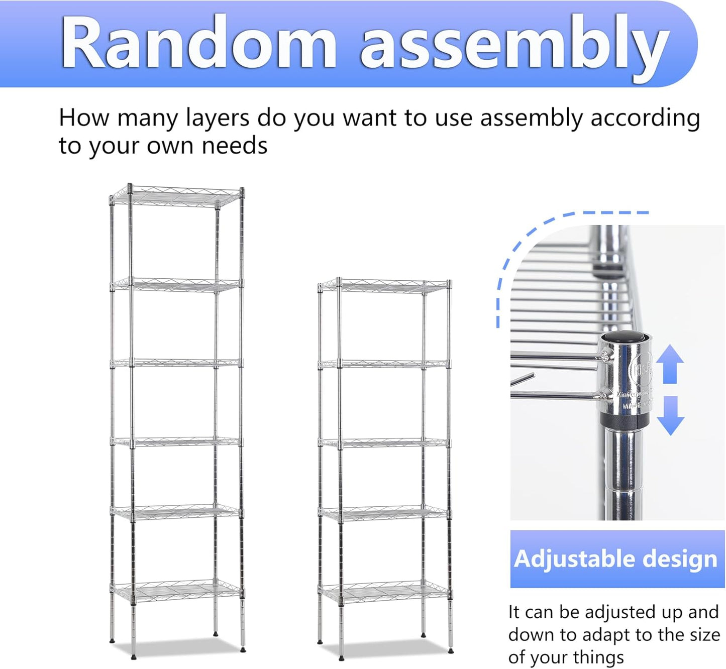 BestOffice Metal Garage Shelving 6 Tiers Garage Storage Shelves Heavy Duty 17”D x 12”W x 64”H Easy Assemble Wire Shelving NSF Certified Storage Shelves with Levling Feet for Home Garage Office, Chrome