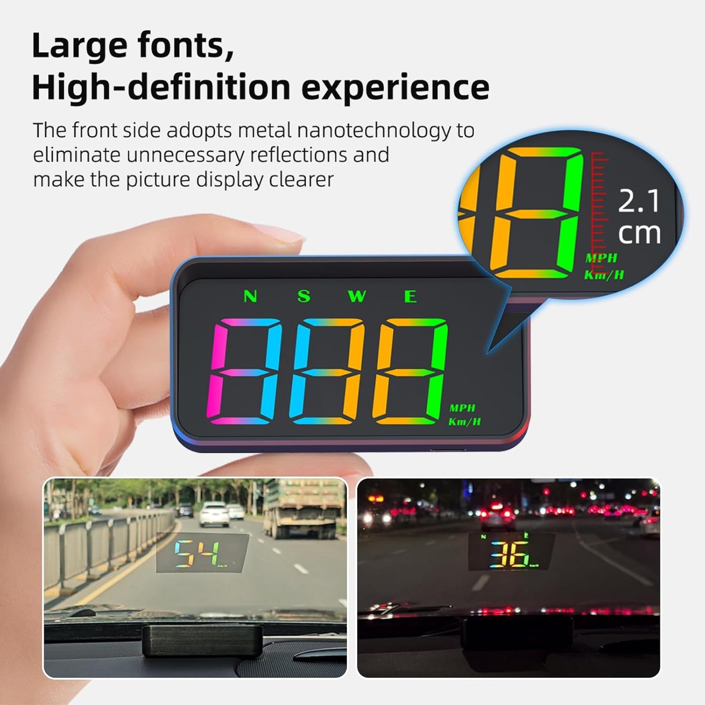 Heads Up Display M2S, GPS Speedometer Multi-Segment Alarm Settings, Fully Automatic Light Sensing, for All Speedometer Models