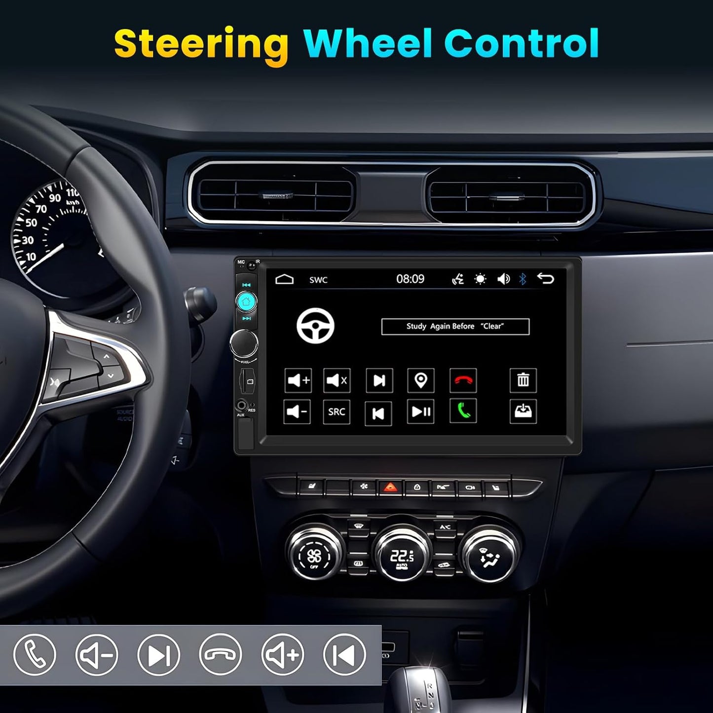 Double Din Car Stereo with 7 Inch HD Touchscreen Radio with Mirror Link Video Output Bluetooth FM Radio EQ FM/MP3/MP4/Subwoofer AUX/TF/USB Port, Car Audio Receivers with SWC Backup Camera MIC