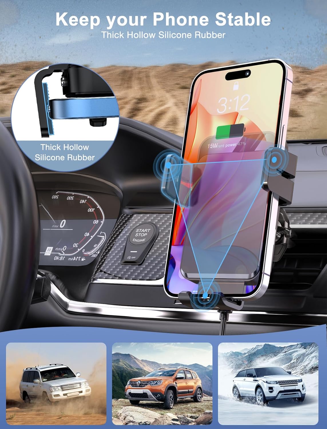 MOKPR Wireless Car Charger, Auto-Clamping Car Mount 15W/10W/7.5W Fast Charging CD Slot Air Vent Car Phone Mount Fit for iPhone 16 15/14/13/13 Pro/12 Pro Max/12 pro/12/11 Series, Samsung Galaxy Series