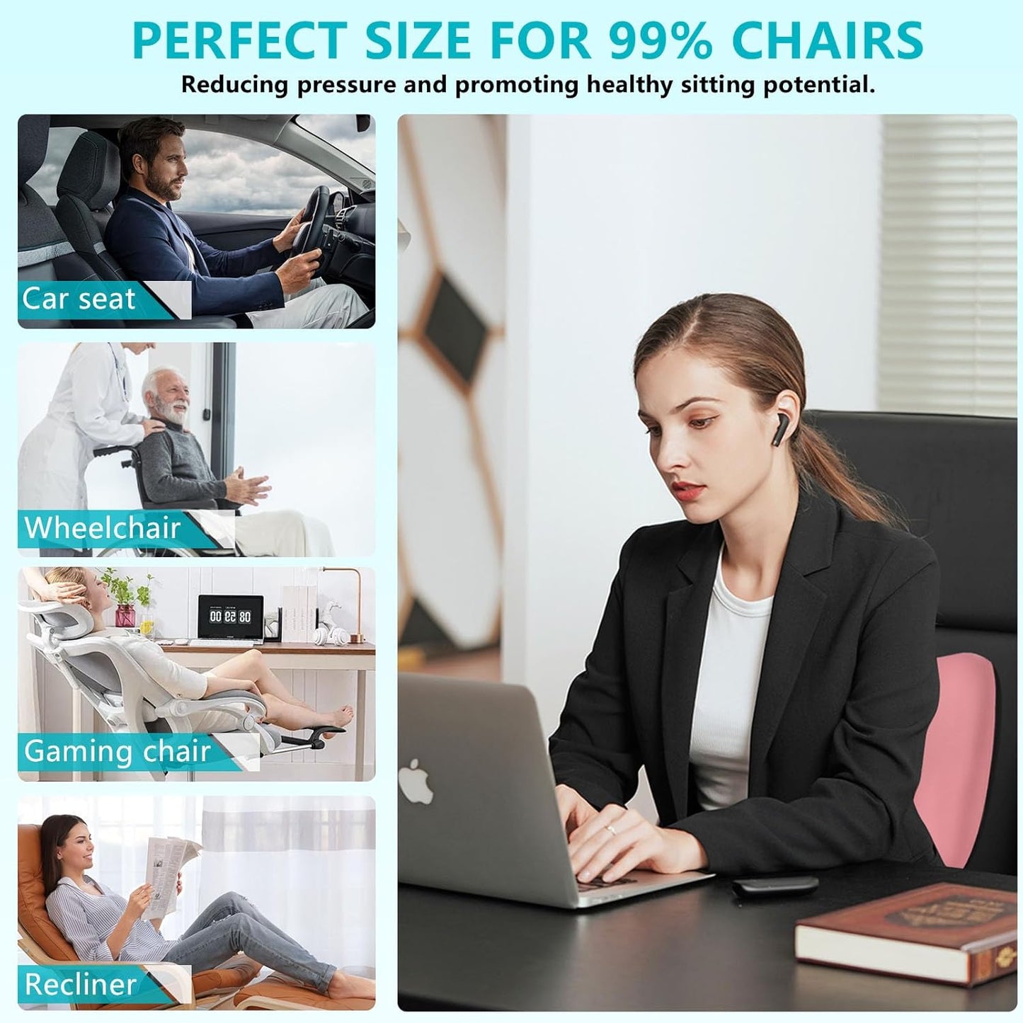 FLORICH Car Seat Cushion and Back Support for Office Chair Memory Foam Chair Cushions Pressure Relief Seat Pads with Gel Massage Point Lumbar Support (Pink)