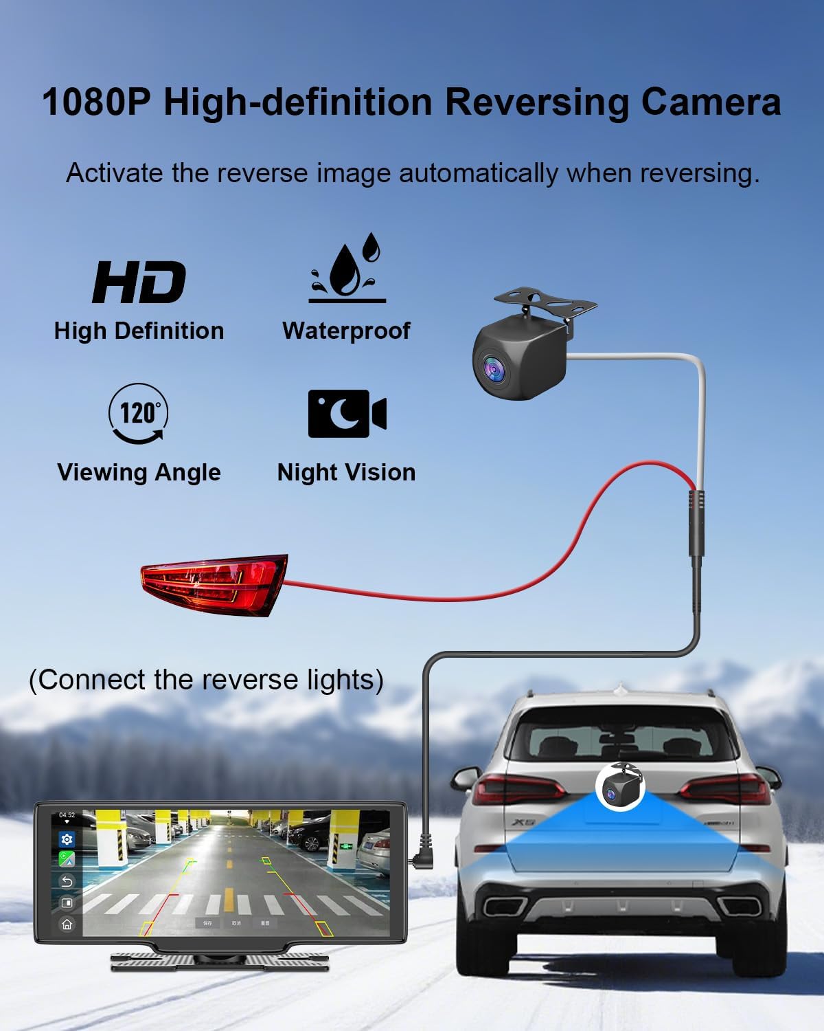 Portable Carplay Screen 10.26'' HD IPS Apple Carplay & Android Auto Screen for Car, Wireless Car Play Stereo with 4K Dash Cam/1080P Rear Camera, Car Audio Receivers,GPS Navigation,Mirror Link,FM,Siri