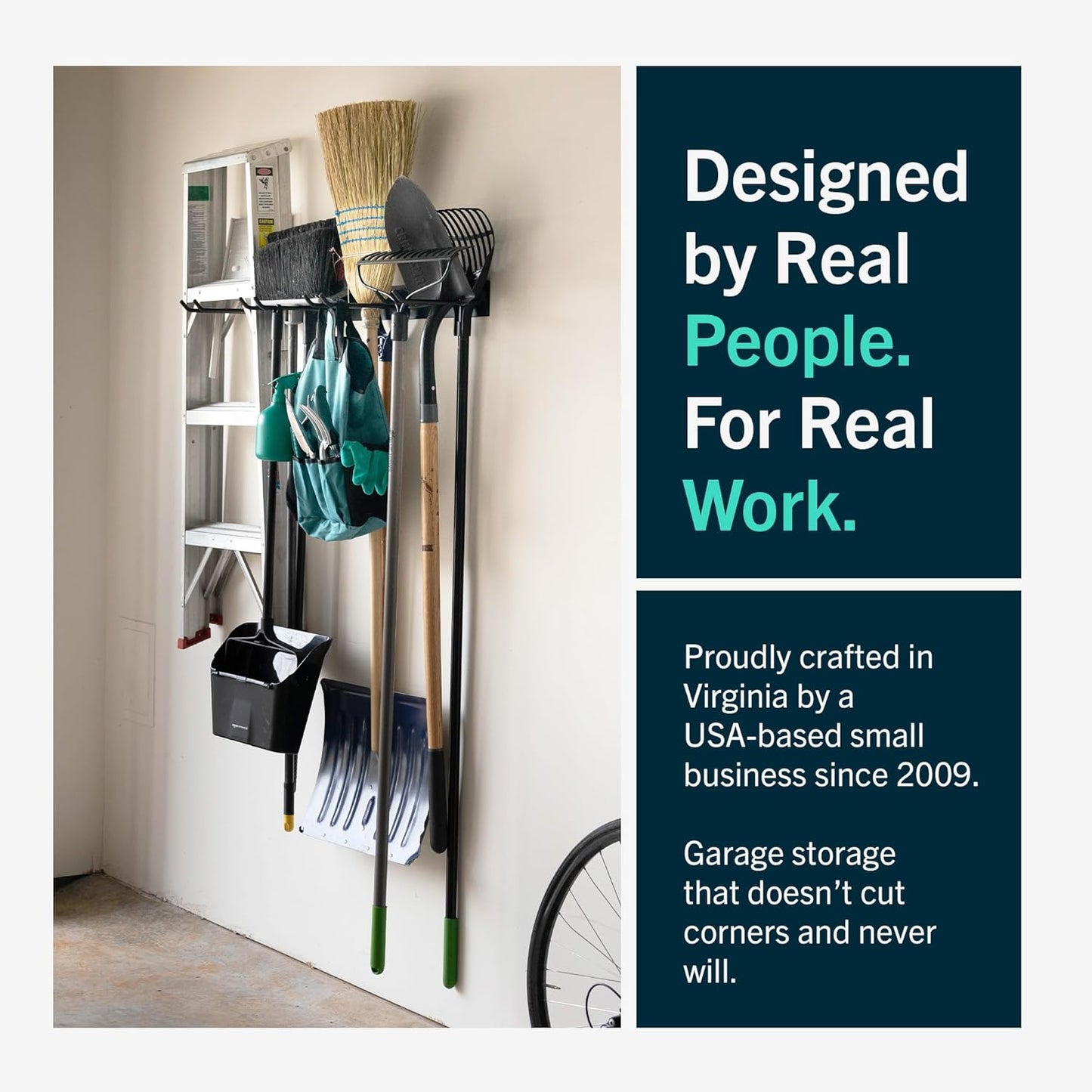 StoreYourBoard Wall-Mounted Rack With 4 Garage Hooks – Heavy-Duty Steel Holder Garage & Garden Storage for Shed, Workshop, or Home Organization – For Rakes, Shovels, Tools & More – 1 Pack, Black