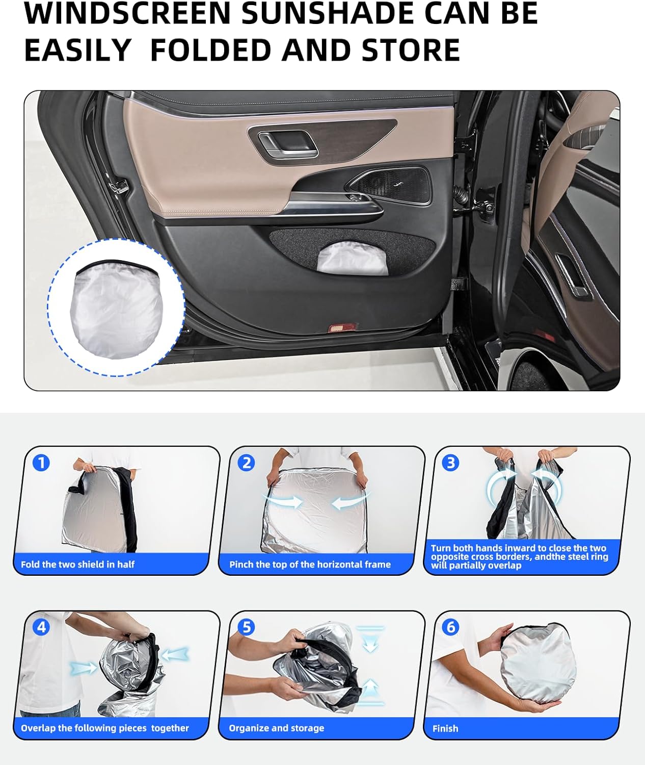 for 2026 Mustang Mach-E Windshield Sunshade Sun Shade-for 2021-2025 Ford Mustang Mach-E Windshield Cover Front Window Sun Visor Protector 240T Blocks UV (NOT for Ford Mustang) Accessories