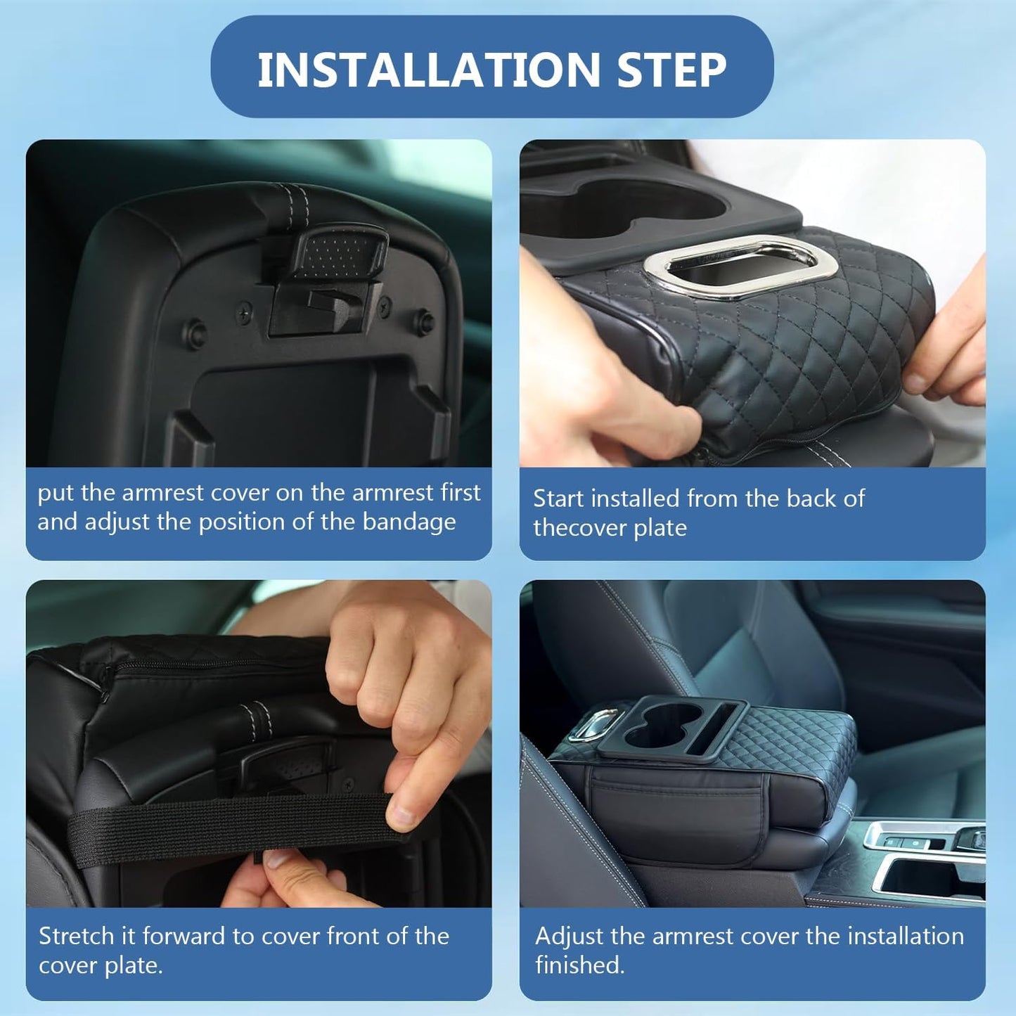 Universal Car Armrest Cushion Organizer, Leather Armrest Cover for Car, 5-in-1 Center Console Cover with Cup Holder, Tissue Box Slot, Mobile Phone Storage Slot, Black