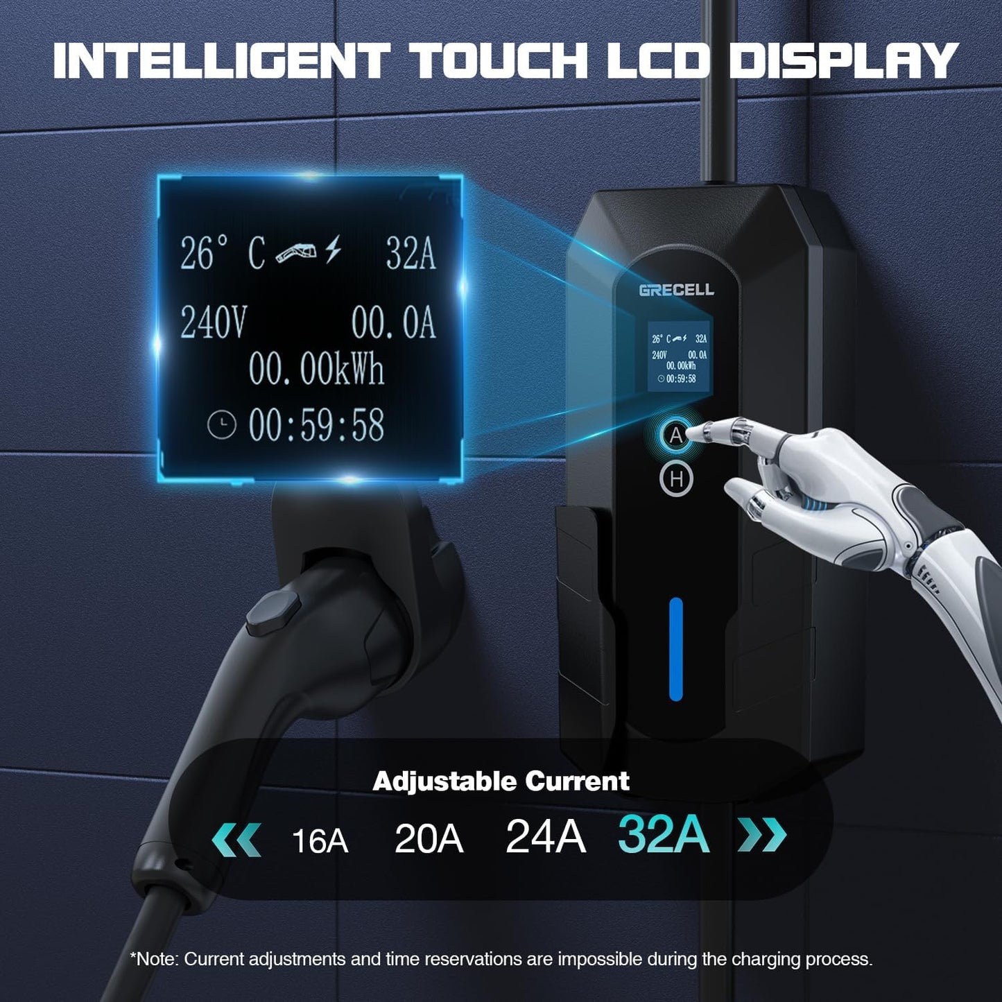 GRECELL Level 2 EV Charger, 32A/7.4KW Electric Vehicle Portable Charger with 25FT Cable, ETL Certified Level 2 Car Charger for All SAE J1772, 240V NEMA 14-50 Adjustable Current for Home & Travel