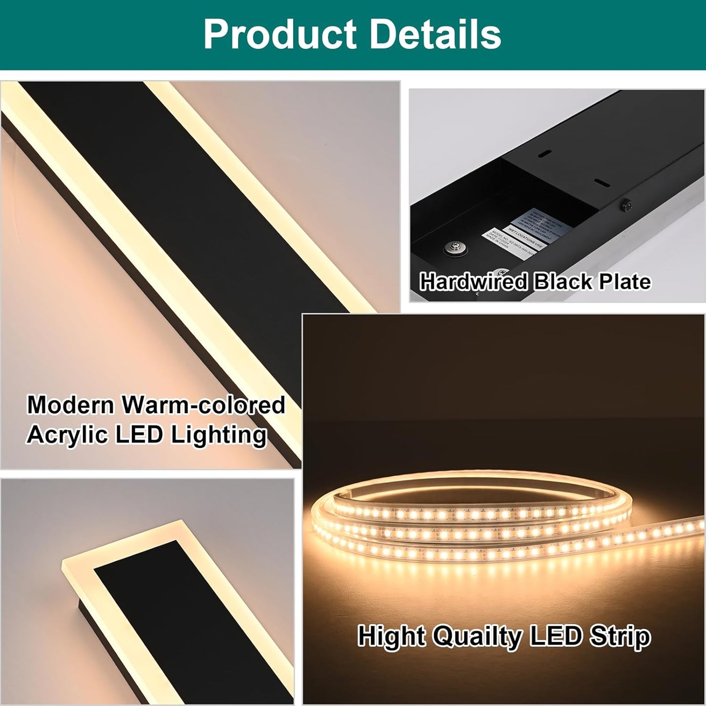 2 Pack LED Outdoor Long Wall Lights,24 inch Outdoor Linear Light for Porch,Dimmable Wall Mounted Light Fixtures,Exterior Long Linear Lighting,Outside Lighting for Patio,House Front Door