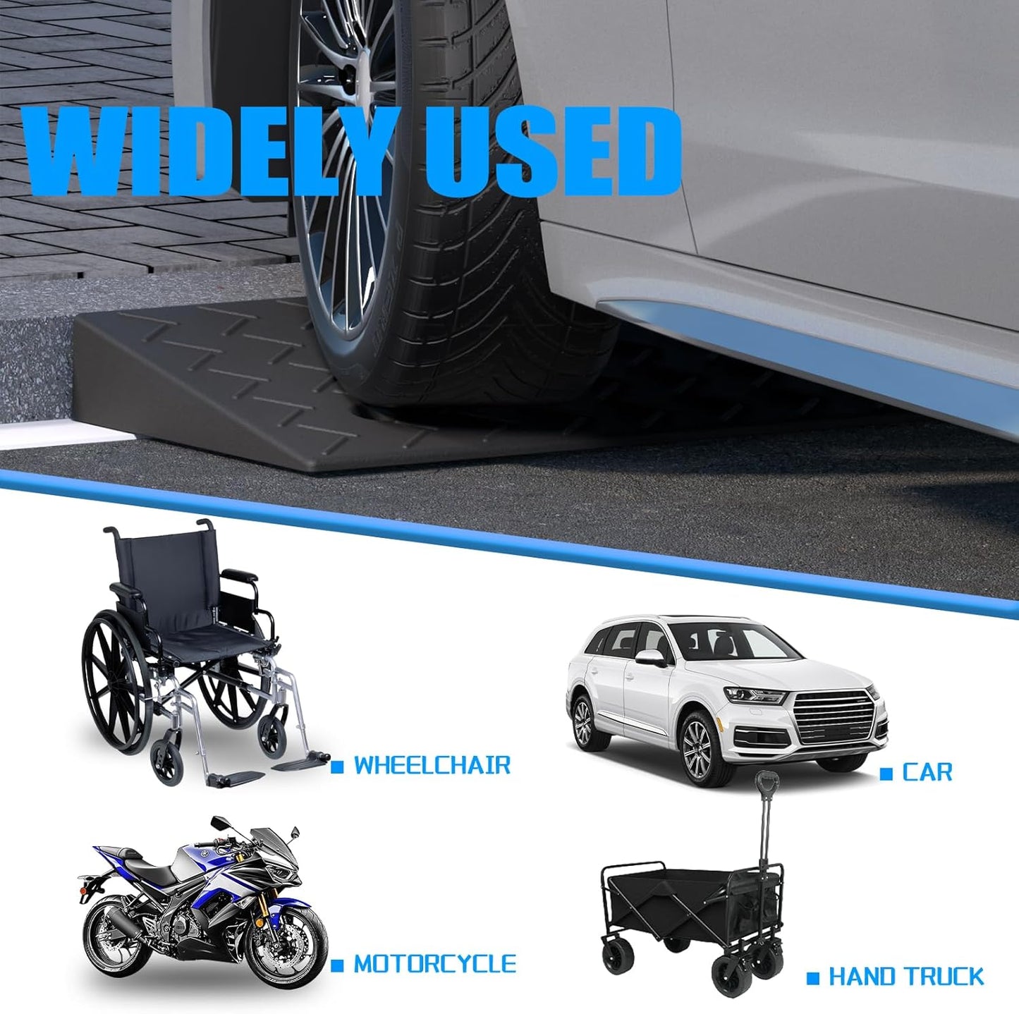 2 Pack 1.2'' Rise Rubber Curb Ramp Heavy Duty Loading Rubber Curb Ramps 3 Tons Driveway Ramp Car Slope Ramp for Loading Dock Bike Vehicle Warehouse Sidewalk Wheelchair (1.2" H)