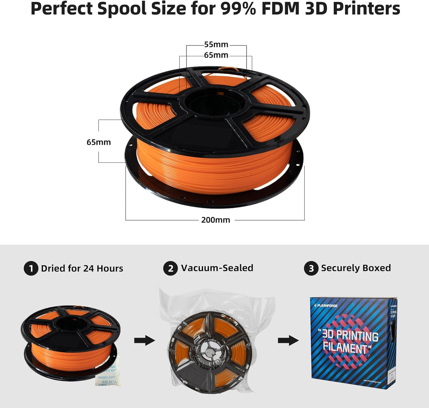 FLASHFORGE PLA Filament 1.75mm, 3D Printer Filament 1kg (2.2lbs) Spool, Dimensional Accuracy +/- 0.02mm, 3D Printing Filament Easy to Use and Fits for Most FDM 3D Printers (Orange)