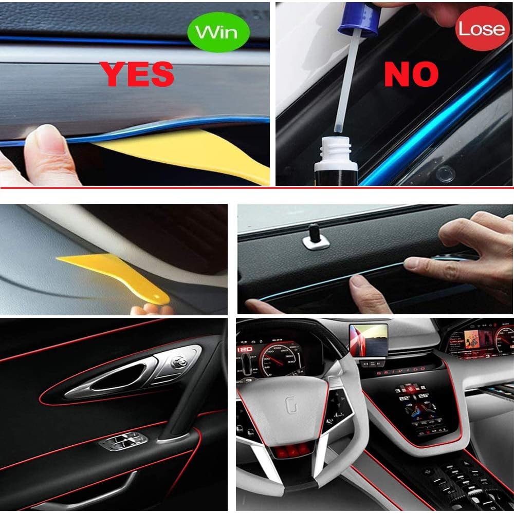 El Wire Green Interior Car LED Strip Lights, 10M Neon Wire USB 5V with Fuse Protection for Automotive Car Interior Decoration with 6mm Sewing Edge