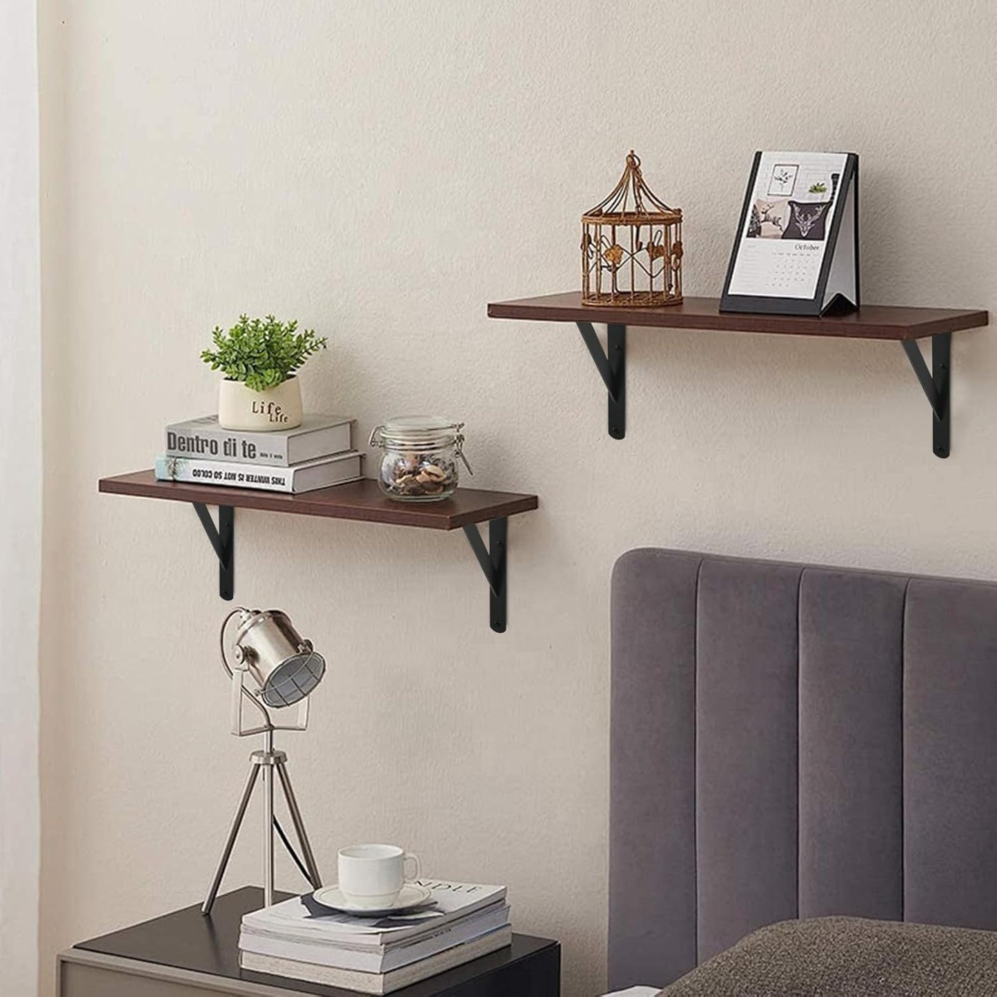 16 Pack L6 x H 4" Black Heavy Duty Shelf Brackets with Screws Metal Shelf Brackets Shelf Support Angle Brackets for Shelves L Brackets Heavy Duty Floating Shelf