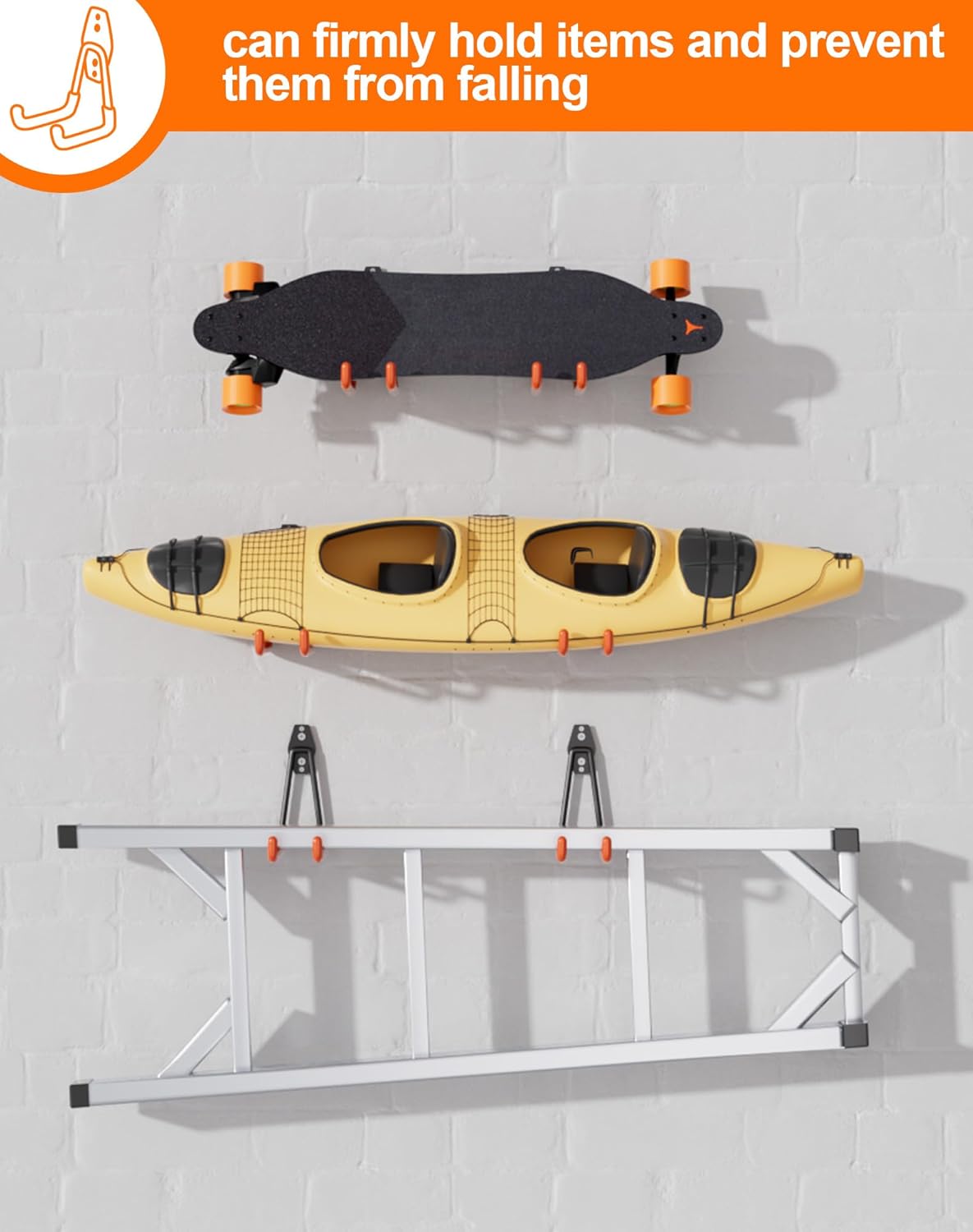 QcoQce 14 Pack Garage Hooks Heavy Duty with 2 Extension Cord Straps,Garage Storage Hooks, Wall Mount Hooks, Garage Organization and Tool Hangers for Bike, Ladder, Ropes and Garden Tools(Orange)