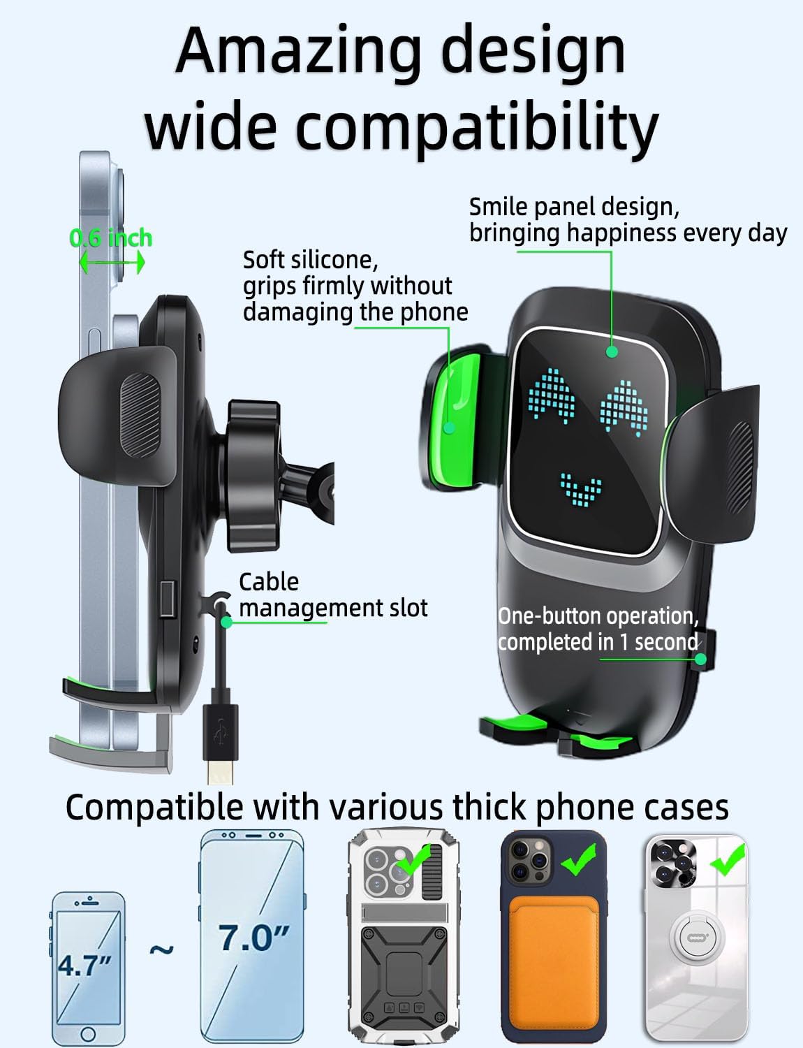 Phone Mount for Truck, Phone Holder for Truck, car Phone Holder,ใTri-Fold 10-inch Long armใ for Pickup and Heavy Duty Truck and Large SUV Windshield/Dashboard, for iPhone Samsung LG&All Phones