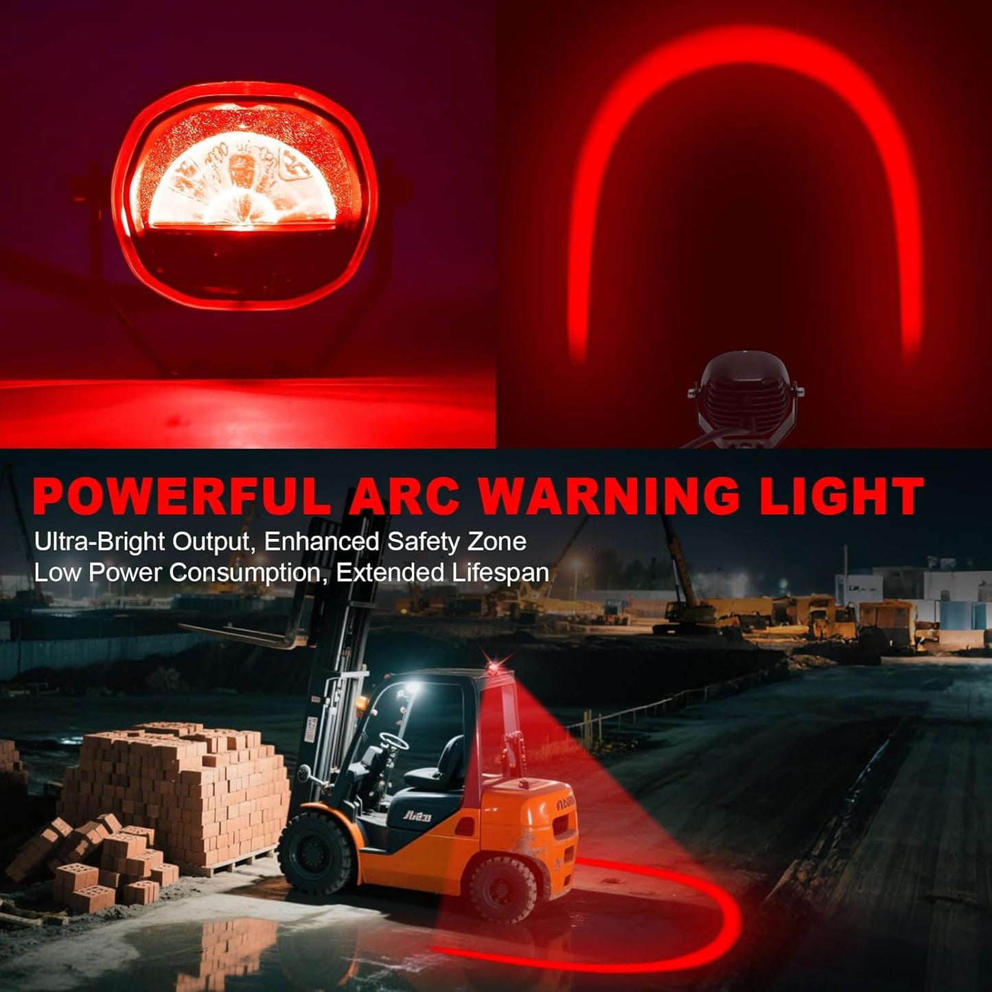 Forklift Arc Safety Light, LED Warning Lamp Red Line Projection, Aluminum Housing, Stainless Steel Bracket, for Industrial Truck, Lift Truck, AGV, Warehouse, Logistics