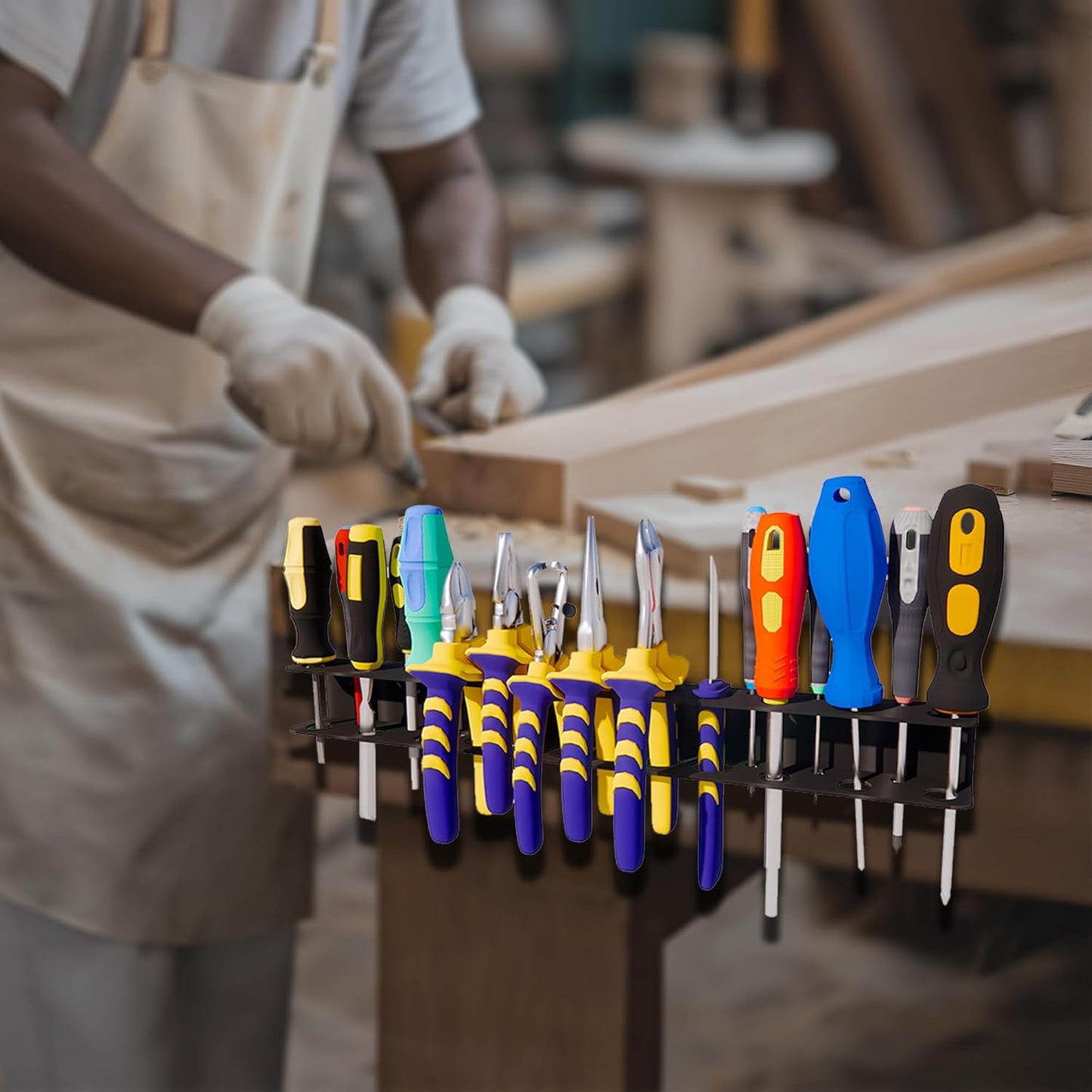 Screwdriver Organizer, Pliers Rack, Heavy Duty Wall Mounted Tool Storage Rack, Hand Tools Organizer, Metal Organizer for Garage Workshop, Garage Wall Mount,15.75 Inch