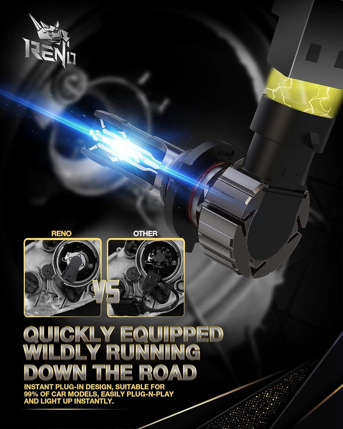 RENO 9005 9006 Bulb Combo, 9005 9006 Fog Lights Bulb, 9006 9005 Light Bulbs Fanless In Line Car Fog Bulb Plug and Play, Pack of 4