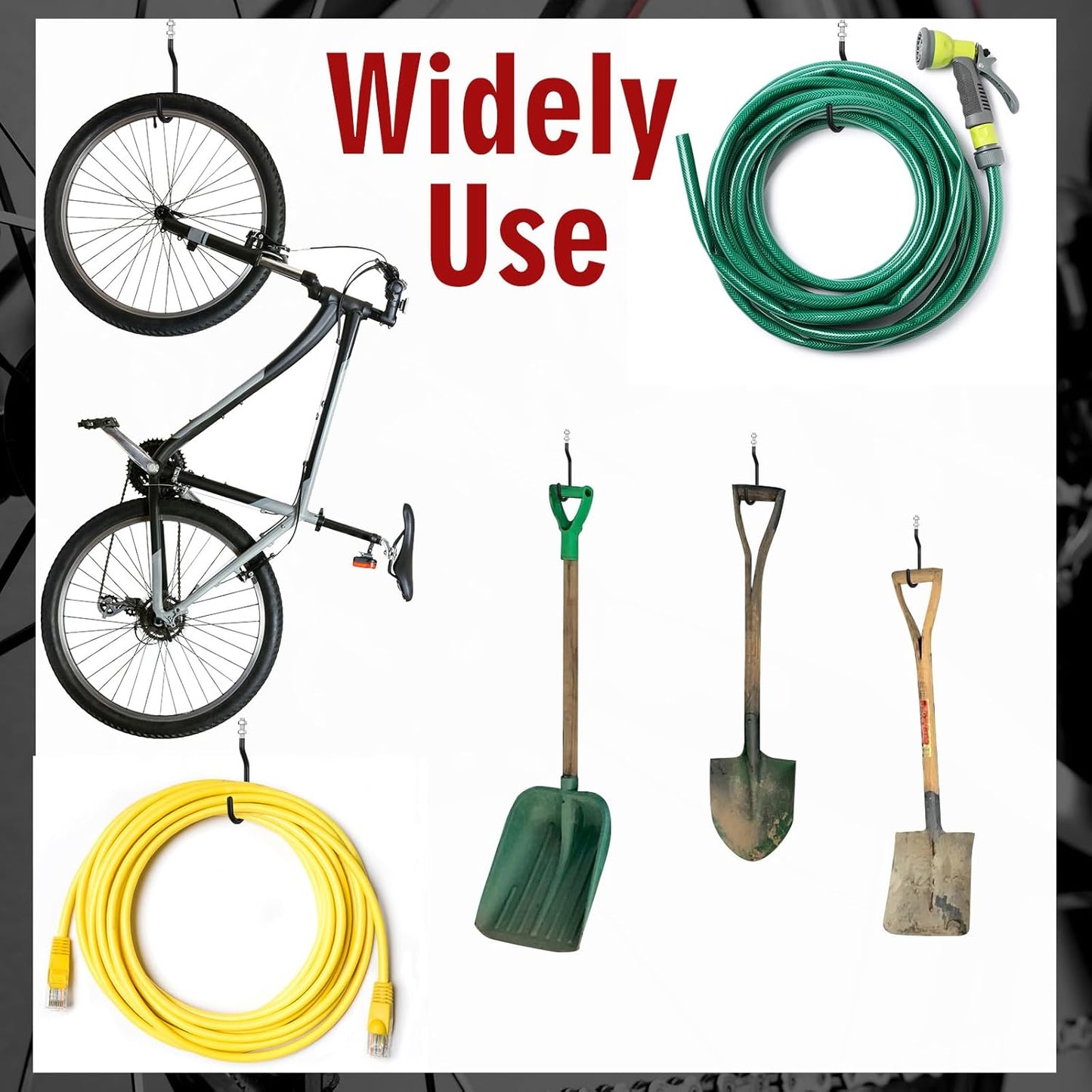 Shimeyao 8 Pcs Machine Thread Bicycle Storage Hook with Nut Heavy Duty Bike Hooks M10 x 1.5 Machine Threading Hook Rubber Coated Bicycle Hanger for Hanging Large Mountain Bike Tire (2.17 Inch,Black)